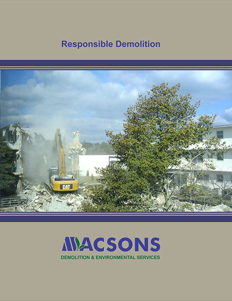 Macsons Brochure Cover - showing delicate protection of environment in massive heavy demolition