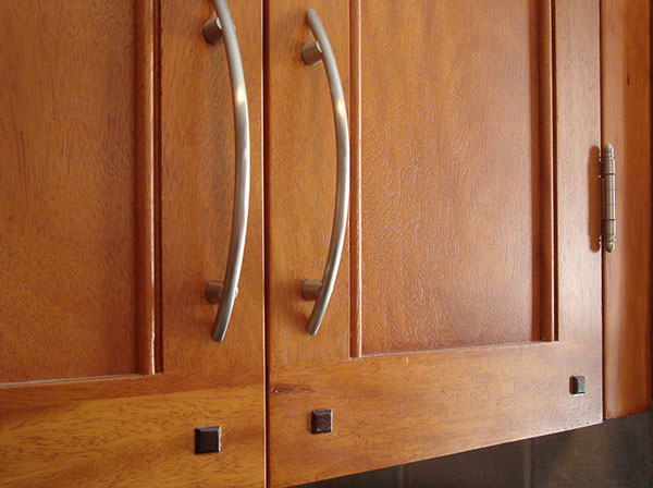 Joint Square Tenon Pin Detail in Opepe Bathroom Cabinet