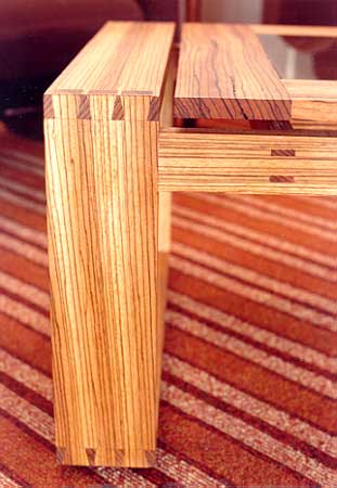 Dovetail and Through-Tenon Joint Details in Zebra Wood Coffee Table