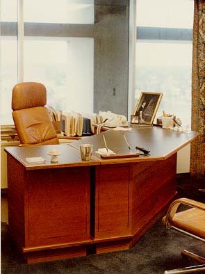 Custom Wrap-Around Desk for Leroy T. Canoles Jr. office at Kaufman and Canoles Attorneys.