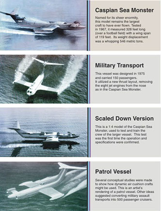 Exhibit Label showing examples of previous wing-in-ground-effect sea vessels