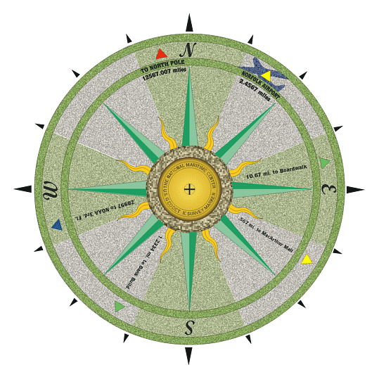 custom compass rose graphic design for nauticus exterior
