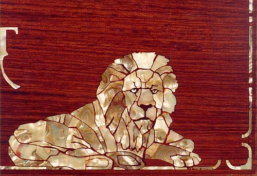 Lion Inlay Detail in Custom Attache case