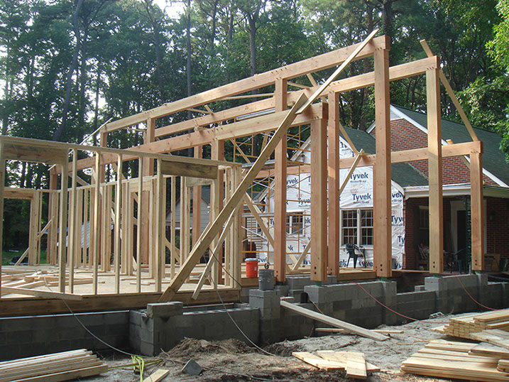 Post and Beam "Raising" of timberframe.