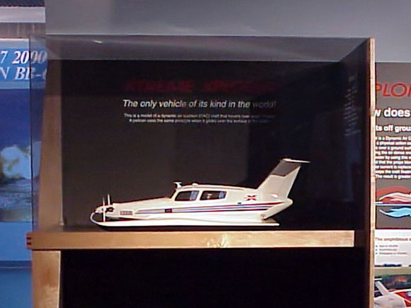 Exhbit encasement displaying model of WIG-Craft vessel.